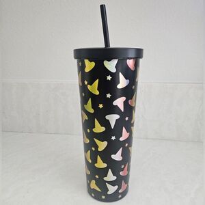 Kirklands Black Tumbler with Colorful Witch Hat Design